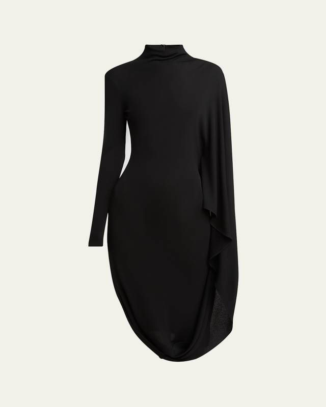 High Neck Cape Viscose Dress